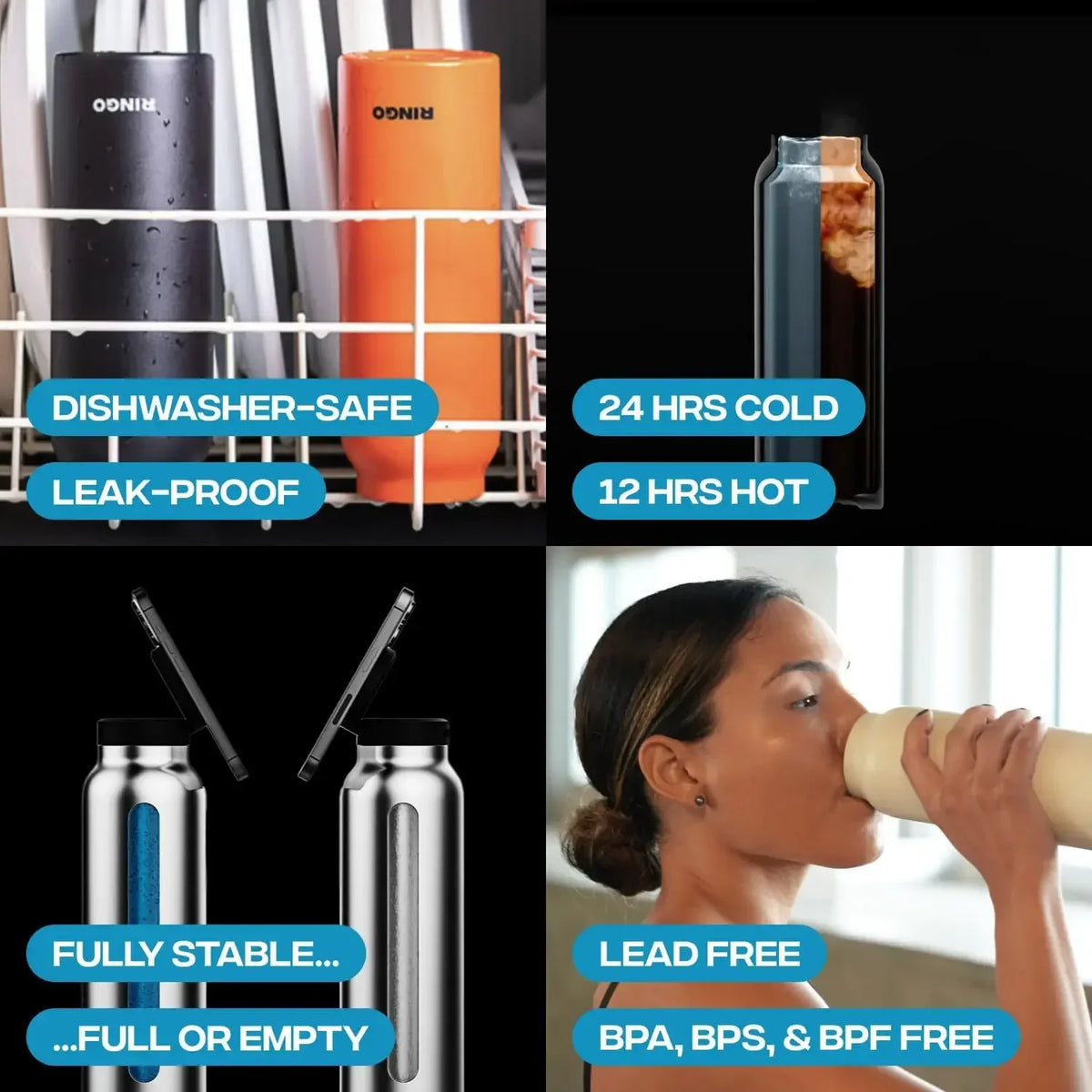 Sports Water Bottle With Magnetic Phone Holder
